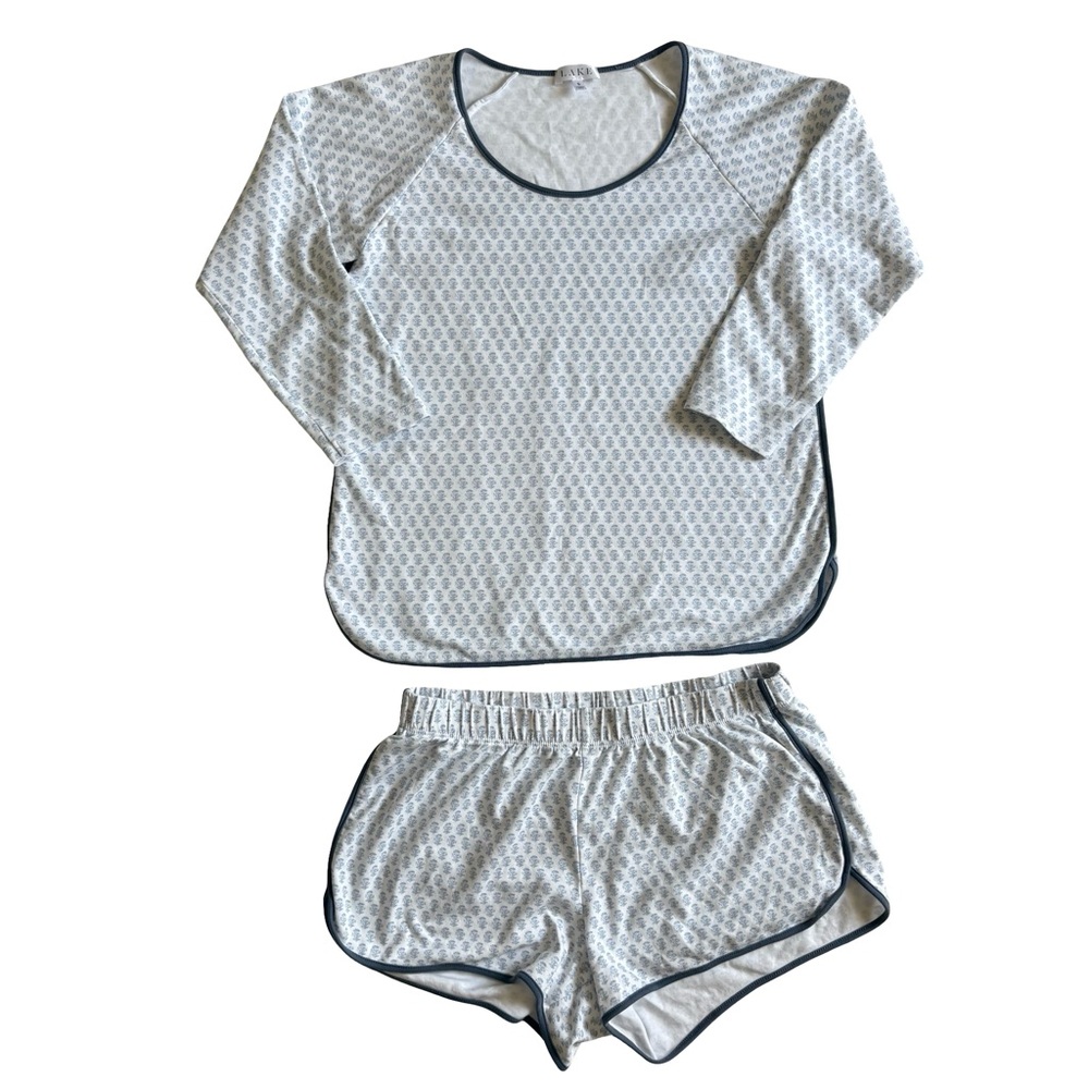 LAKE Pajamas Long Short Set in Posey Print S Small Navy White Blue